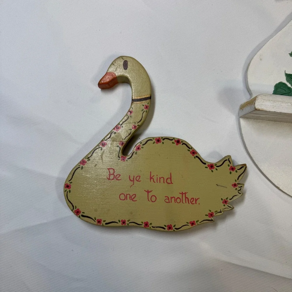Vintage Cottagecore‎ Country Goose Swan Wall Decor Set Wood Shelf Sitter Farm